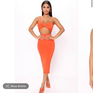 Secret Rendezvous Midi Skirt Set -Orange